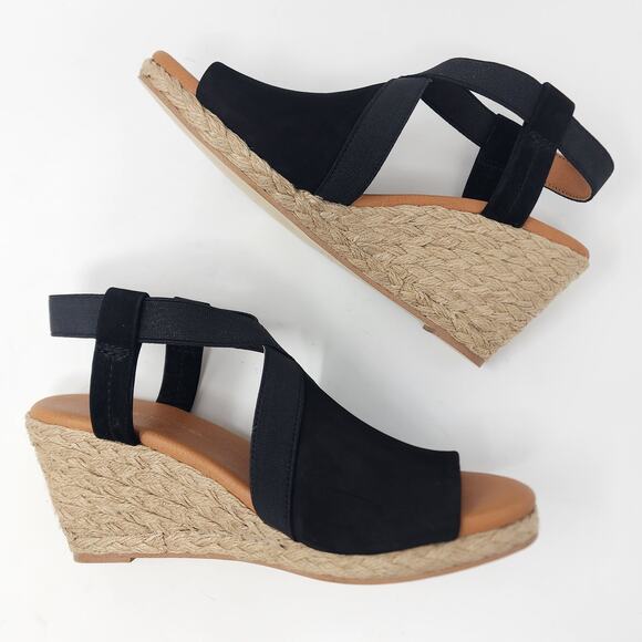 Andre Assous Wedge Sandal Women 7.5M Nalik Black Suede Braid Open Toe Espadrille - Picture 6 of 10